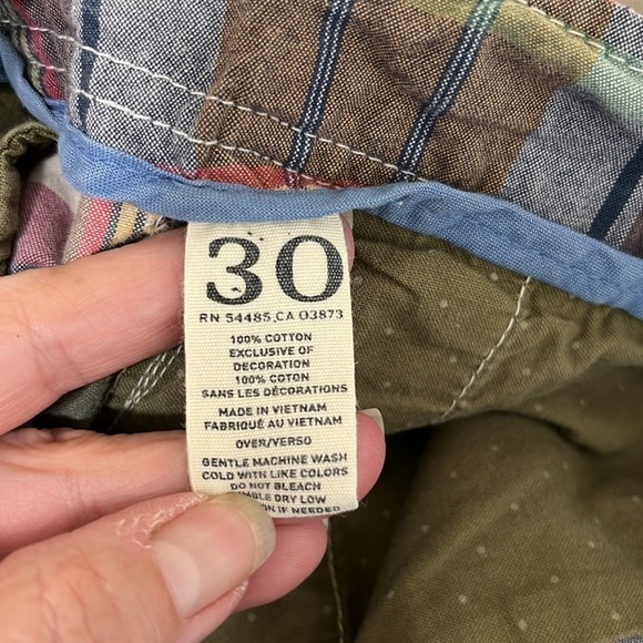 American‎ Eagle Madras Plaid Short Men's  Green & Tan 100% Cotton Inseam 10" - Picture 12 of 14